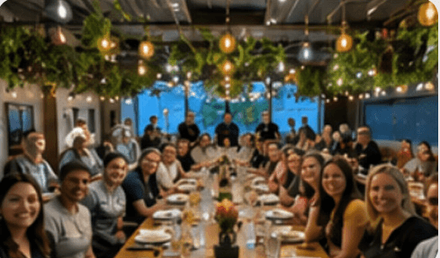 A long table set for a Dental Choice team dinner