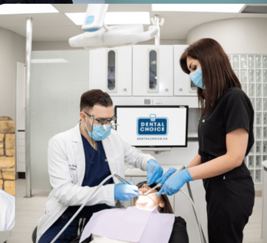 A Dental Choice dentist and assistant treating a patient in a modern operatory